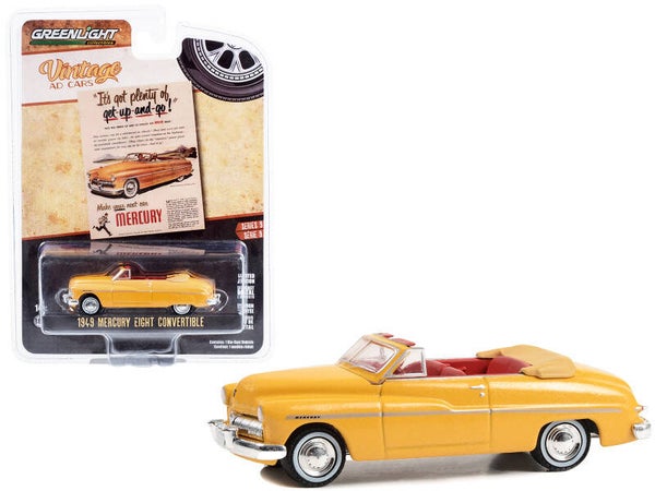 1949 Mercury Eight Convertible Yellow Vintage Ad 1:64 Scale Die cast Model by Greenlight Limited Edition 39130B