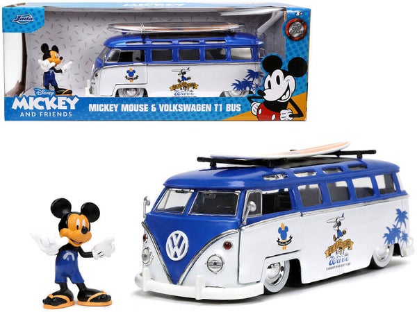 Volkswagen T1 Bus W/Mickey Mouse & Surfboard 1/24 Scale Diecast Model 33179