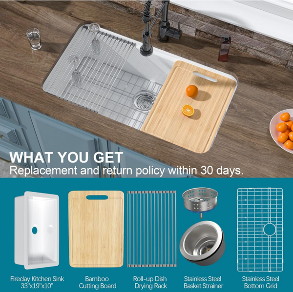 Dual mount Fireclay Drop In Sink Reversible 33x19x10