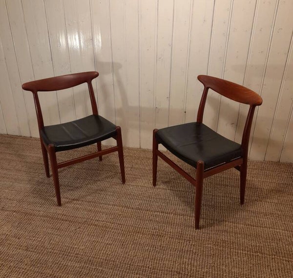 Vintage Stühle Hans J. Wegner W2 CM Madsen Teak Leder Denmark Midcentury