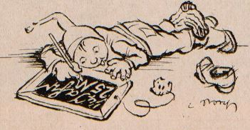 Muk van Puk en Muk maakt zijn huiswerk op een leibord.