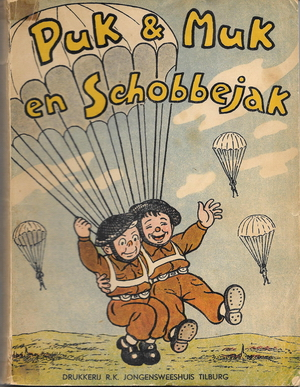 Kaft van boekje Puk en Muk en Schobbejak 1949 met tekeningen Leo Van Grinsven