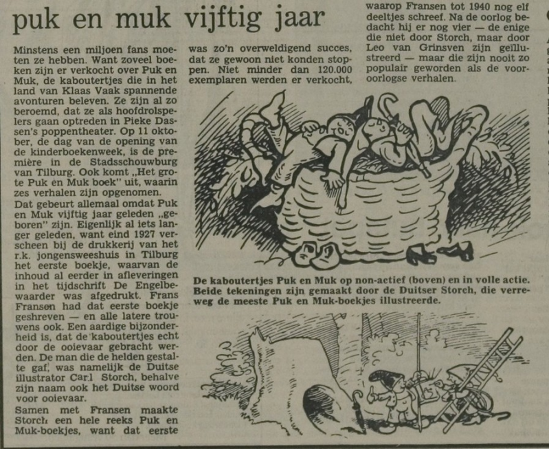 Puk en Muk artikel bij vijftig jarig jubileum