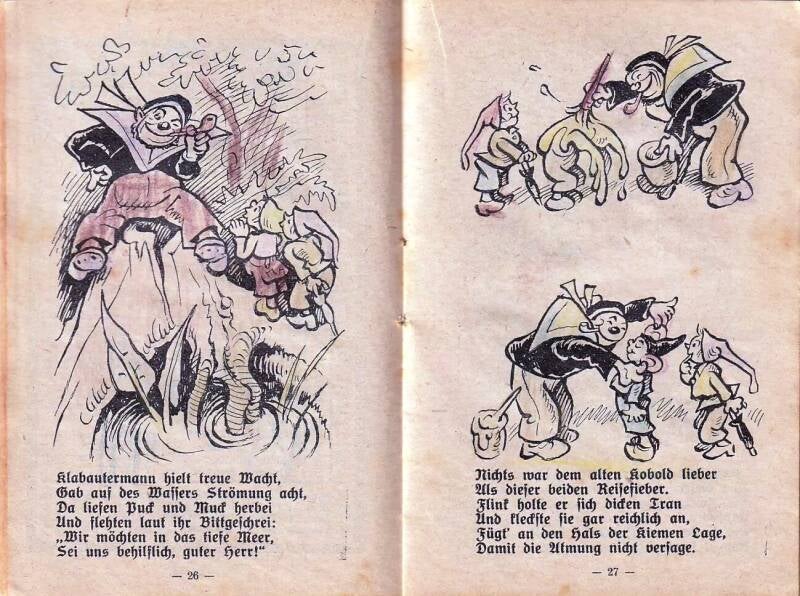 Bladzijde uit de Zwergenkalender van 1938 met Puk en Muk van Carl Storch