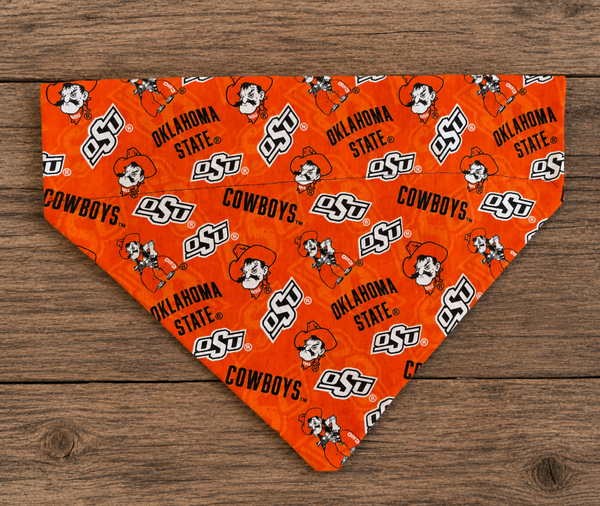 OSU Cowboys bandana, over the collar