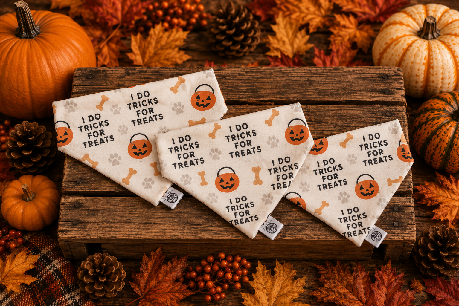 Tricks for treats over the collar bandana