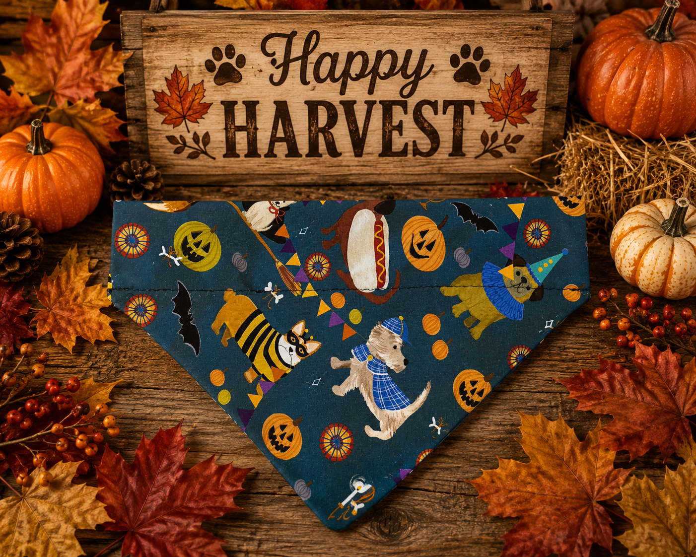 Trick or treat pups over the collar bandana