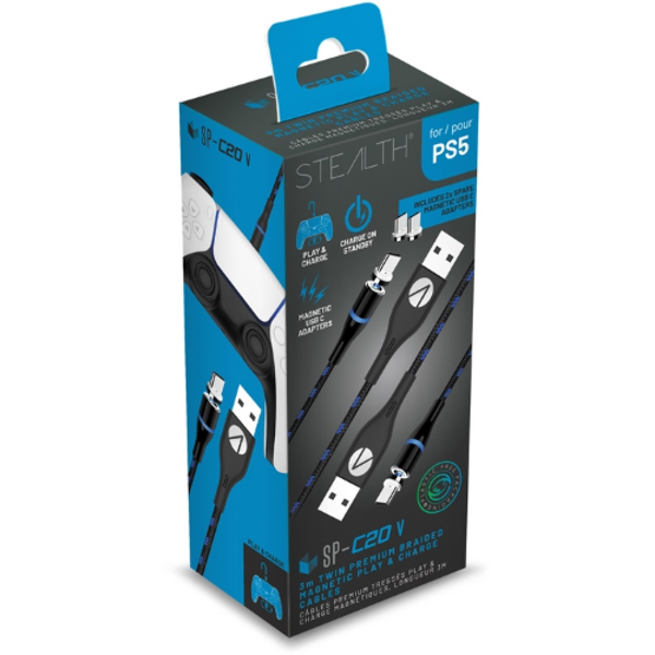 STEALTH SP-C20V Twin Magnetic Play & Charge Cables (2 x 3m) PS5