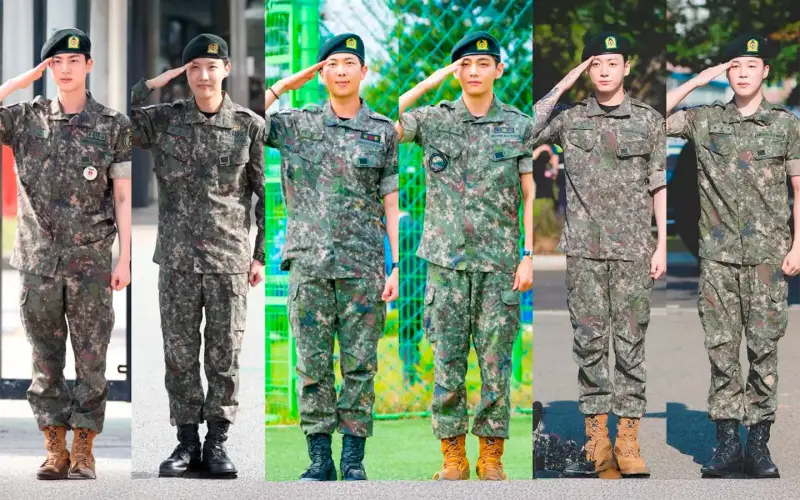 Collage de 6 integrantes con uniforme del servicio militar.