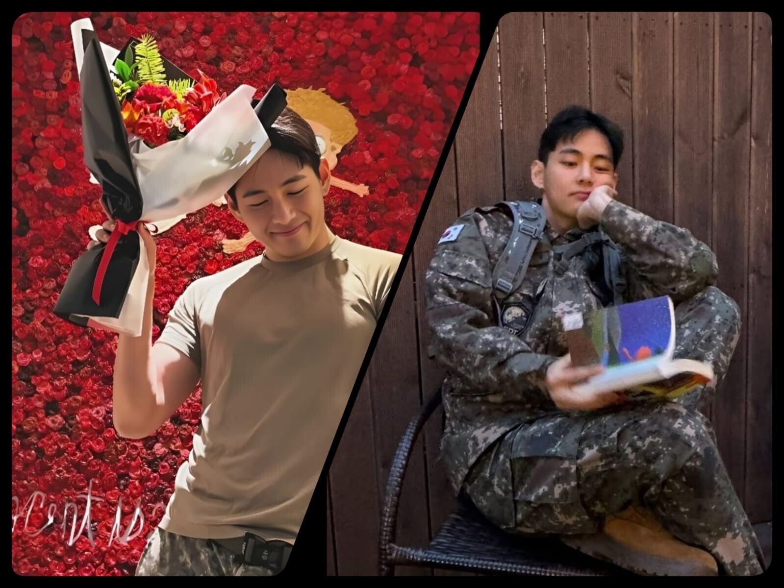 V de BTS leyendo durante el servicio militar