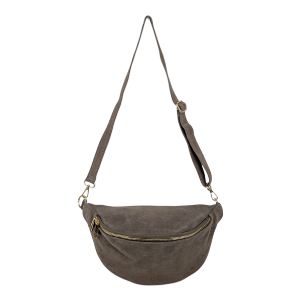 Bauchtasche Wildleder Schlamm goldfarbener Reißverschluss