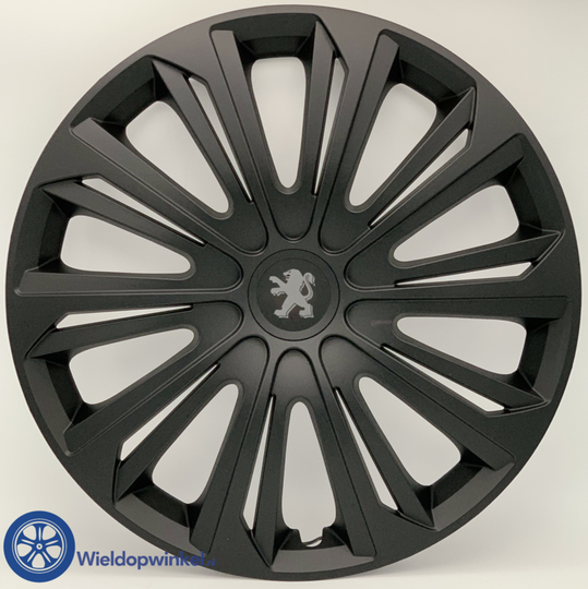 PEU479L16 BLACK - Zwarte Wieldoppen 16 inch Peugeot wieldoppen zwart Peugeot 16 inch (Merklogo set)