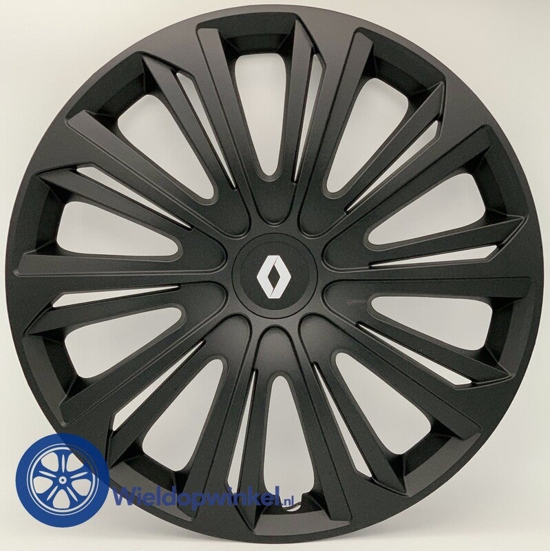 REN497L16 BLACK - Zwarte Wieldoppen 16 inch Renault wieldoppen zwart Renault 16 inch (Merklogo set)