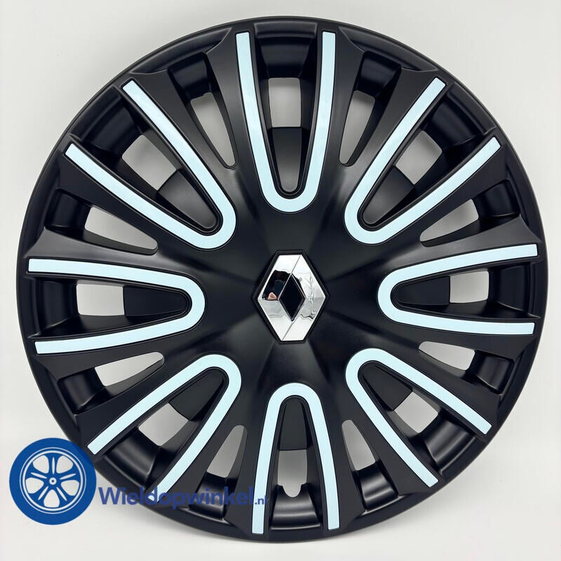 8201564420 – Zwarte wieldoppen 15 inch Renault wieldop 15 inch - Quartz 15 inch wieldop zwart/blauw (origineel set)