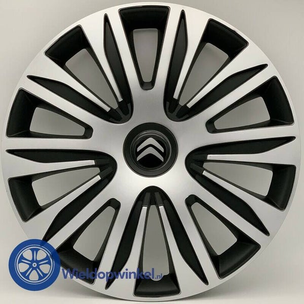 CIT49116 - Zwarte Wieldoppen 16 inch Citroen wieldoppen zwart Citroen 16 inch (Merklogo set)