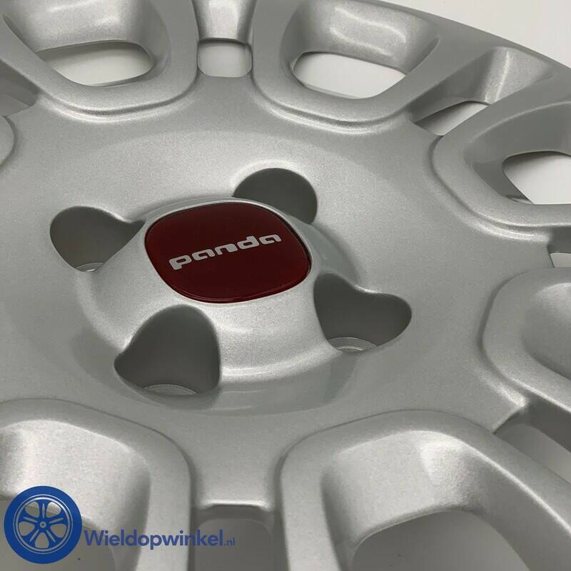 Wieldoppen Set 4 Stuks Fiat Panda Set 4 Wieldoppen Voor Fiat Panda 2012 – 14 Inch, Rood Rubber Logo – Niet Origineel Set Van 4 Wieldoppen