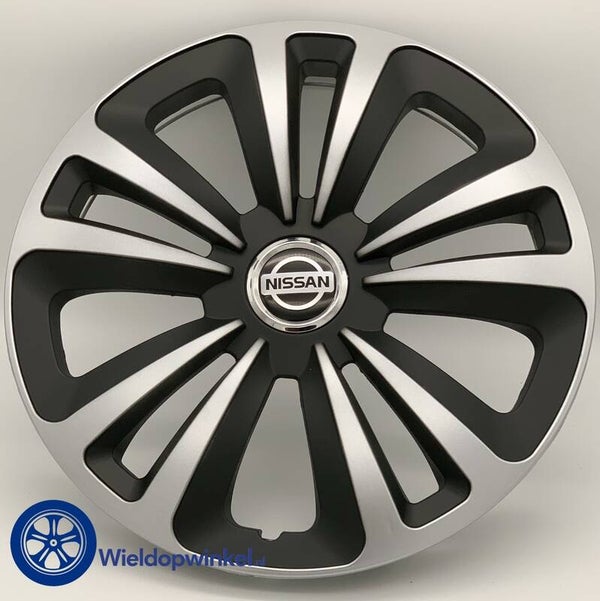 NIS49214Z - Zwarte Wieldoppen 14 inch Nissan wieldoppen zwart Nissan 14 inch (Merklogo set)