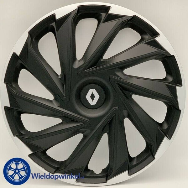 REN493L16 - Zwarte Wieldoppen 16 inch Renault wieldoppen zwart Renault 16 inch (Merklogo set)