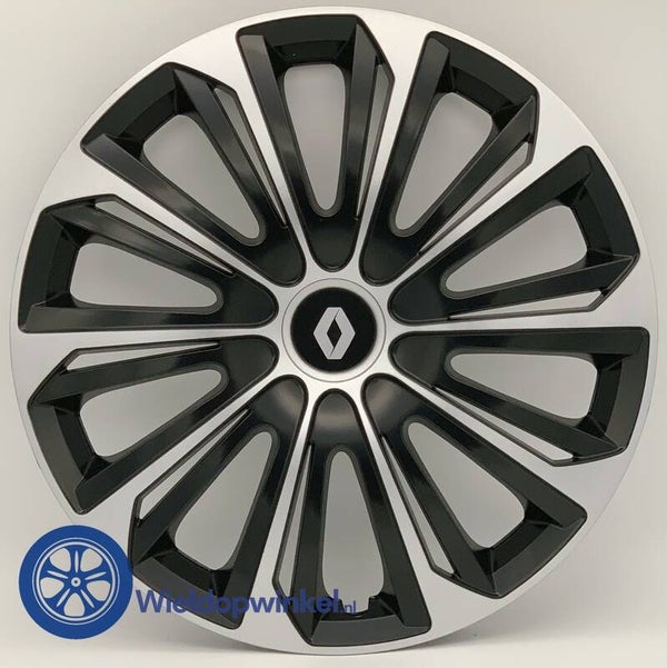 REN497L16 - Zwarte Wieldoppen 16 inch Renault wieldoppen zwart Renault 16 inch (Merklogo set)
