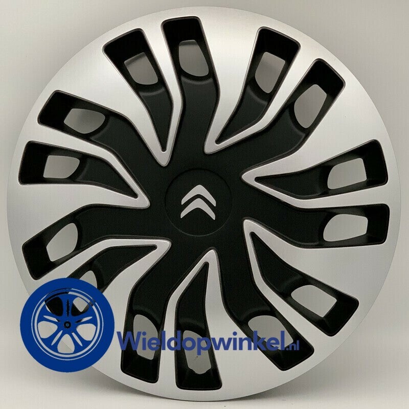 CIT529615  - Bolle Zwarte Wieldoppen 15 inch Citroen wieldoppen Zwart (Merklogo set)