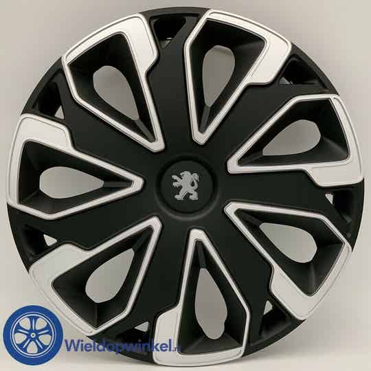 PEU49416 - Zwarte Wieldoppen 16 inch Peugeot wieldoppen zwart Peugeot 16 inch (Merklogo set)