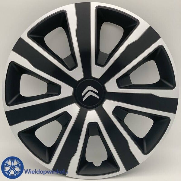 CIT5506L15 - Zwarte Wieldoppen 15 inch Citroen wieldoppen zwart Citroen 15 inch (Merklogo set)