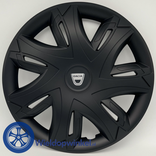 DAC8012L16MZ - Zwarte Wieldoppen 16 inch Dacia wieldoppen zwart Dacia 16 inch (Merklogo set)