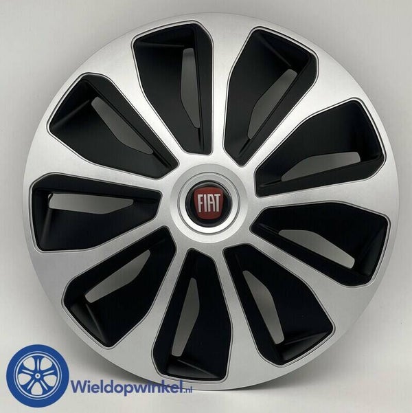 FIA5366L16- Zwarte Wieldoppen 16 inch Fiat wieldoppen zwart 16 inch Fiat (Merklogo)