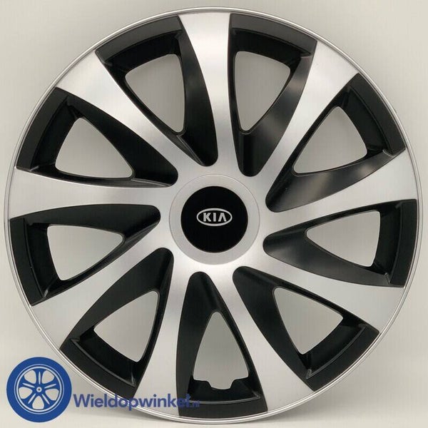 KIA52003L15 - Zwarte Wieldoppen 15 Inch KIA (Merklogo set)
