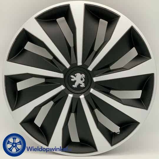 PEU575L16 Zwarte Wieldoppen 16 inch Peugeot wieldoppen zwart (Merklogo set)