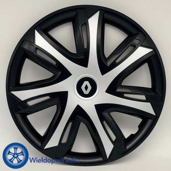 REN8012L16 - Zwarte Wieldoppen 16 inch Renault wieldoppen zwart Renault 16 inch (Merklogo set)