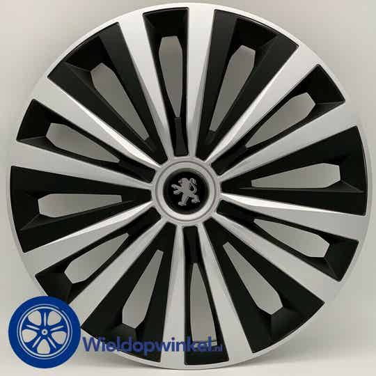 PEU498L14  Zwarte Wieldoppen 14 inch Peugeot wieldoppen zwart (Merklogo set)