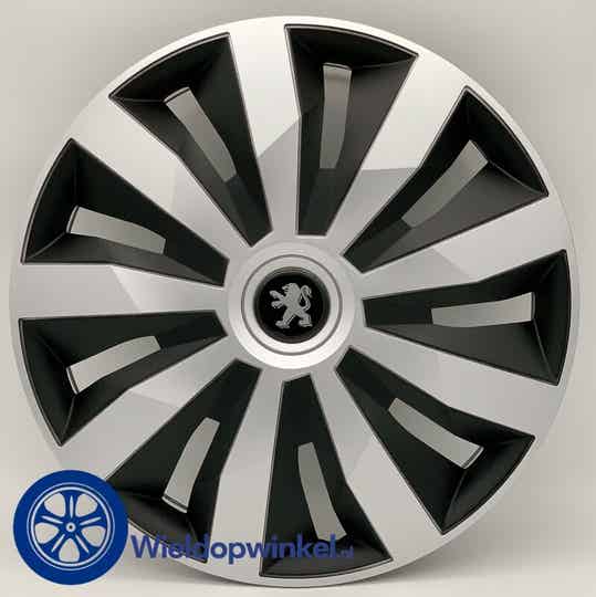 PEU574L15  Zwarte Wieldoppen 15 inch Peugeot wieldoppen zwart (Merklogo set)