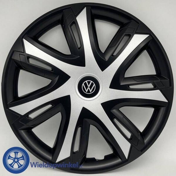 VOW8012L14 -  Zwarte Volkswagen Polo Wieldoppen 14 inch VW Polo wieldoppen zwart (Merklogo set))