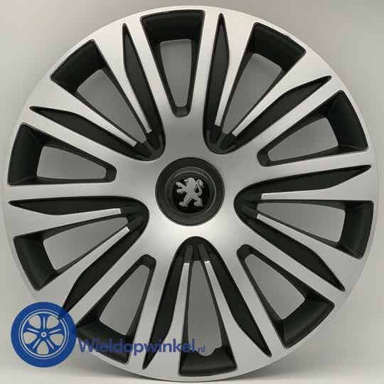 PEU49115 Zwarte Wieldoppen 15 inch Peugeot wieldoppen zwart (Merklogo set)