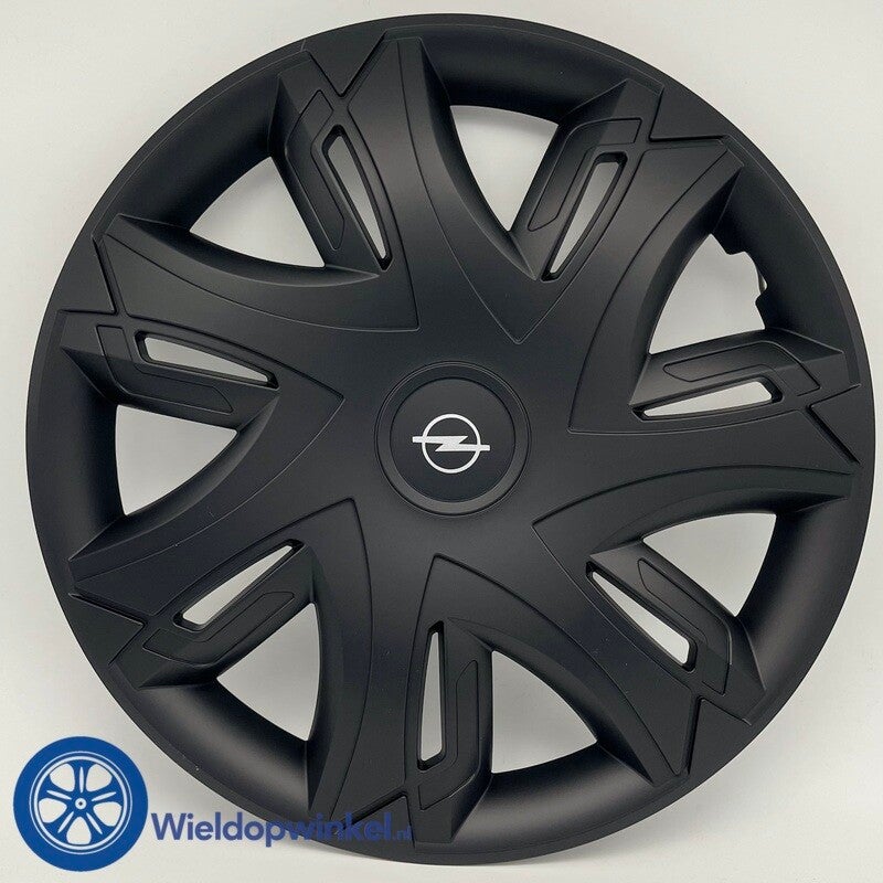 OPL8012L14MZ - Zwarte Wieldoppen 14 inch Opel wieldoppen zwart Opel14 inch (Merklogo set)
