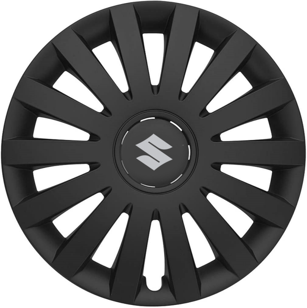SUZ0969L15MZ Zwarte wieldoppen 15 inch Suzuki wieldoppen zwart (Merklogo set)