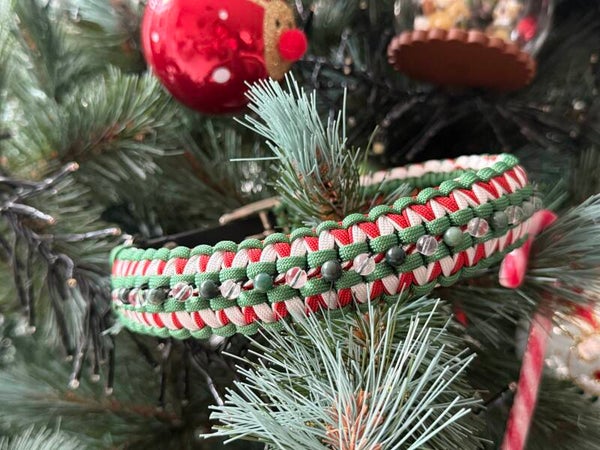 Kerst honden halsband met Mosagaat en Bergkristal