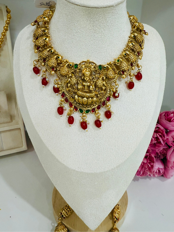 Traditional Temple Style Jewellary with green, red and white beads