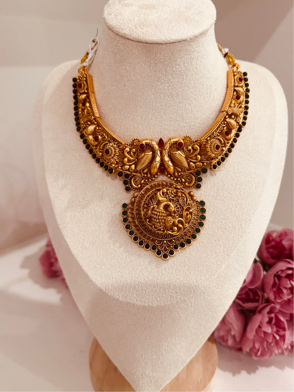Temple Necklace with two majestic peacocks