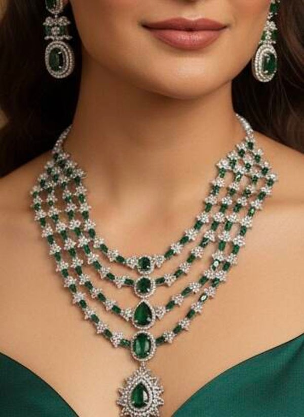 Green Emerald Cascade Necklace Set