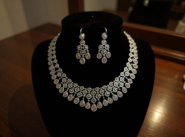 American diamond necklace (light pink colour)