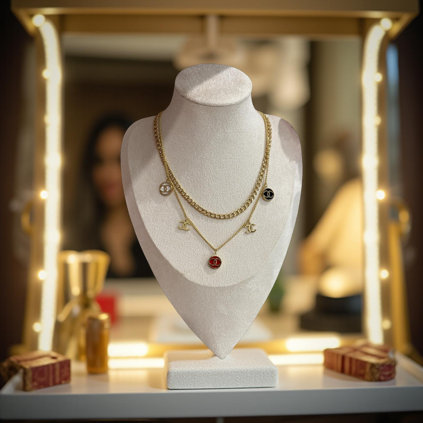 Double-layered CC logo necklace