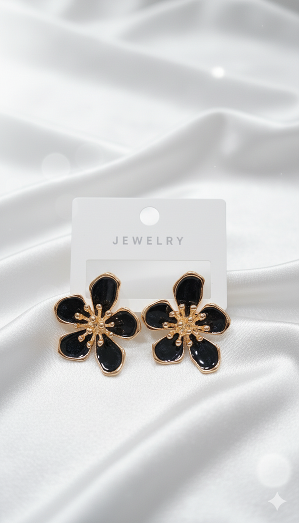 BOUCLE D’OREILLE FLEUR NOIR