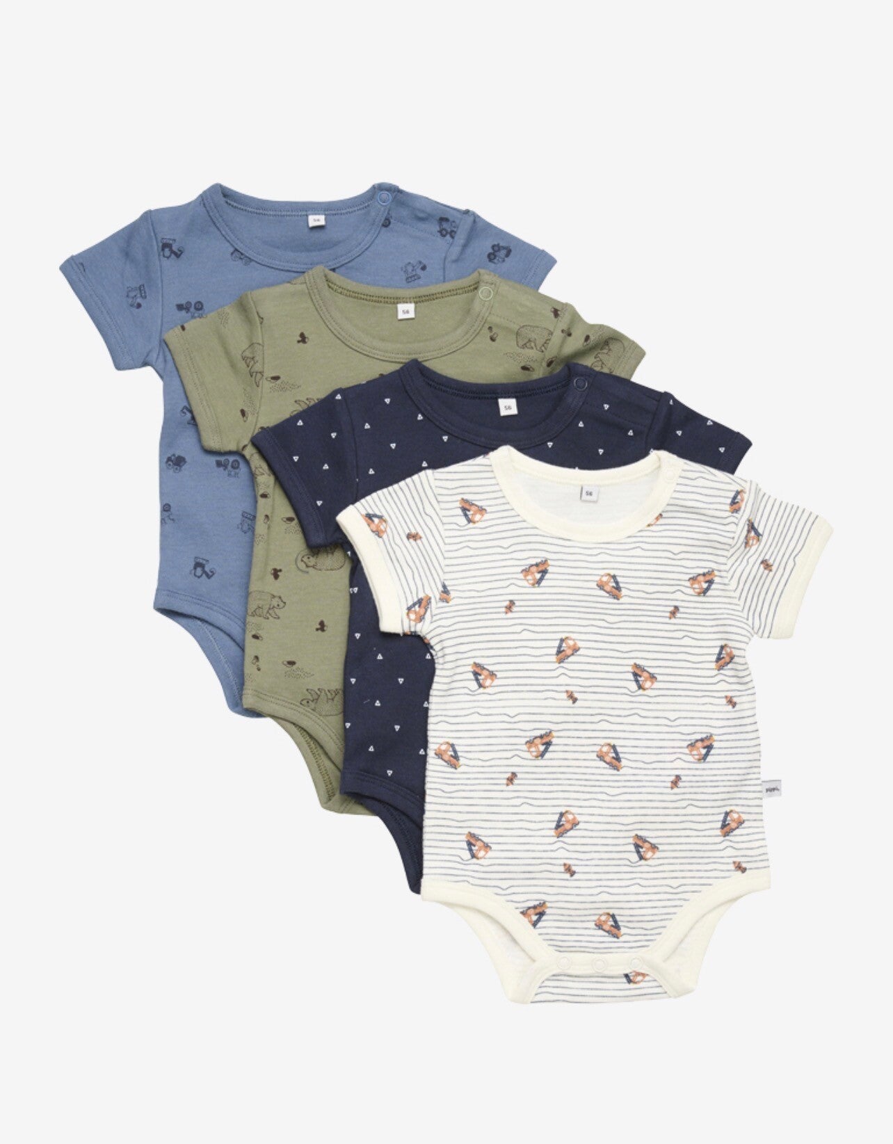 Kortermet body (4 pakk) (Blå & Khaki)