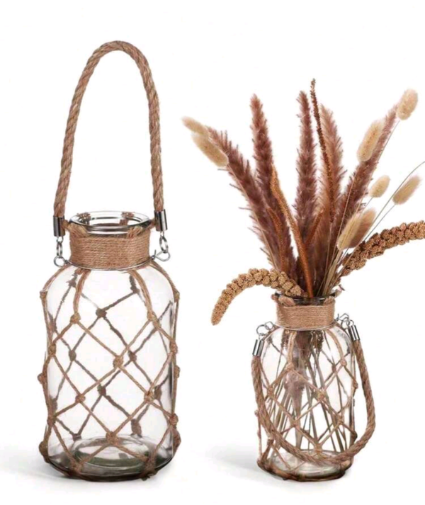 Rustic glass vase with Jute rope