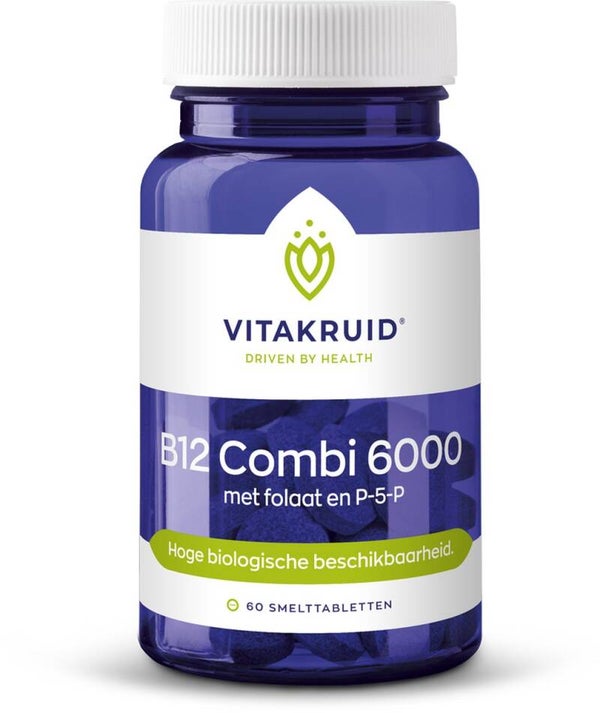 B12 Combi 6000 met folaat en p-5-p Vitakrid 60 smelttabletten Vitakruid