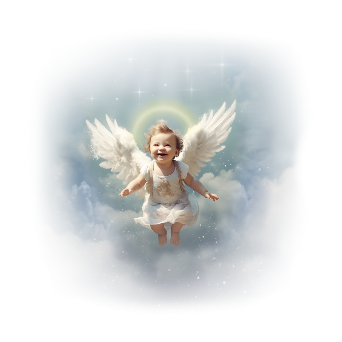 Image d'un bébé qui s'envole vers le Ciel.