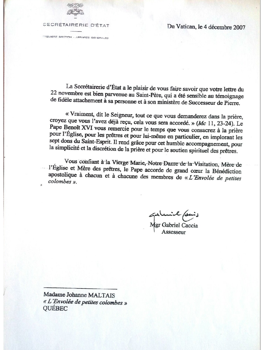 Photo de la lettre.
