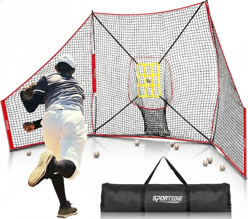 12x7 FT Baseball Net with Barrier Side Nets displayed showing its main panel and integrated side barrier construction against a neutral background.